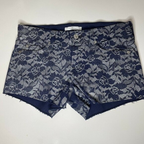 Seven 7 For All Mankind Size 25 Denim Shorts Jean Shorts Silver Lace Print - Picture 1 of 12